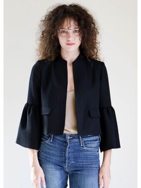 Ulla Johnson Black Open-Front Bell-Sleeve Mavis Blazer Size 6